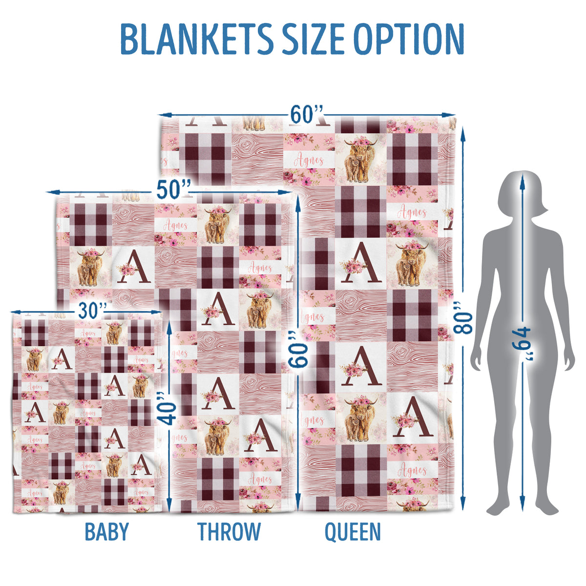 Highland Cow Personalized Baby Blanket With Name - Pink Western Cowboy Blanket for Newborn Infant Daughter, Custom Baby Girl Stuff