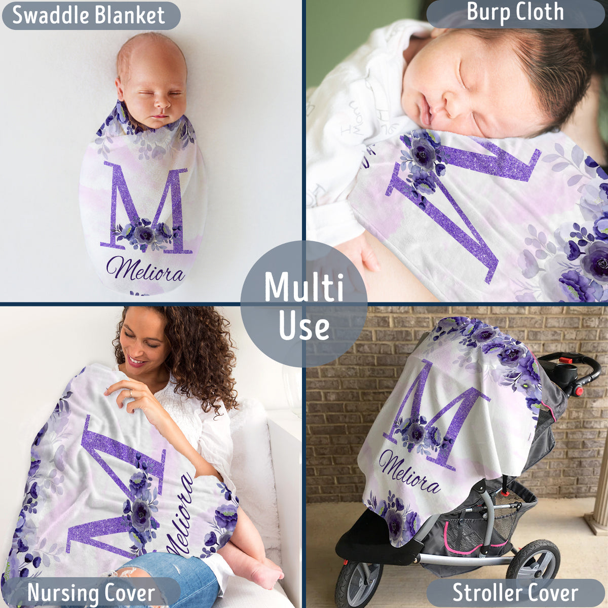 Initials Name Baby Blankets, Personalized Girls Swaddle Blankets, Soft Plush Baby Blankets for Girls & Newborn Infants