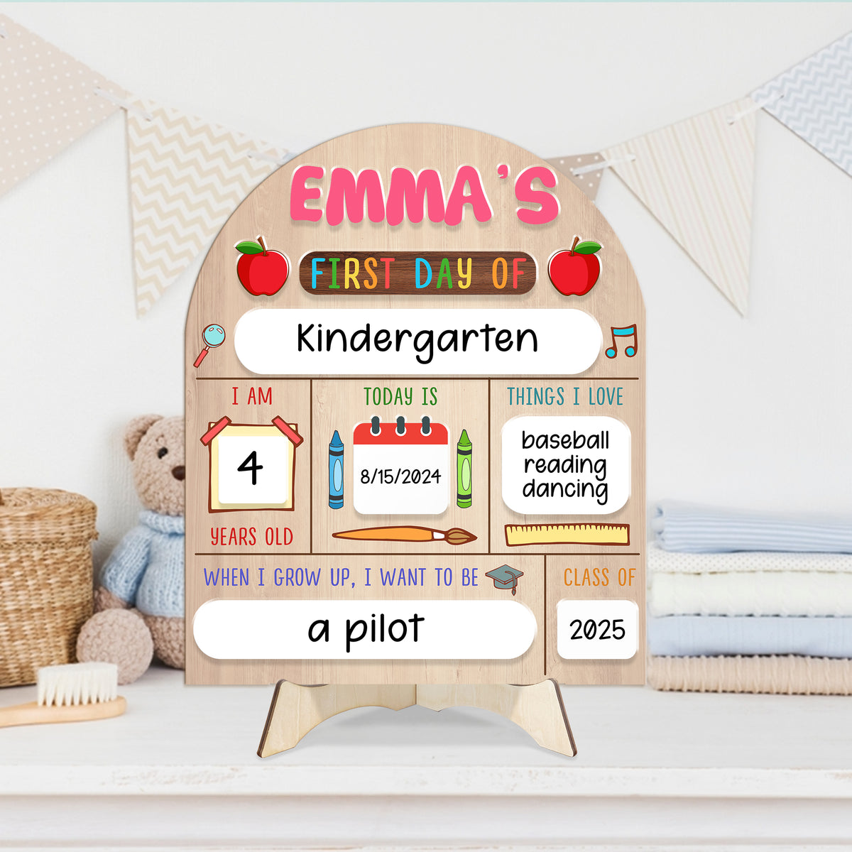 First & Last Day of School Board, Back to School Sign, Personalized Wooden Sign for Kindergarten, Class of 2025 Gift