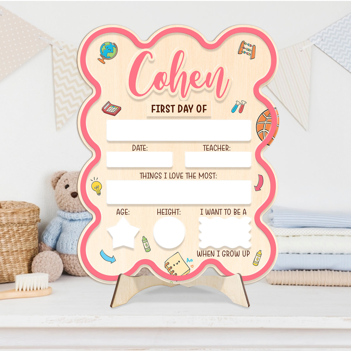 Personalized First and Last Day School Sign, Wooden Board for Toddler, Kindergarten 1st Day Gift, Back to School Dry Erase Sign