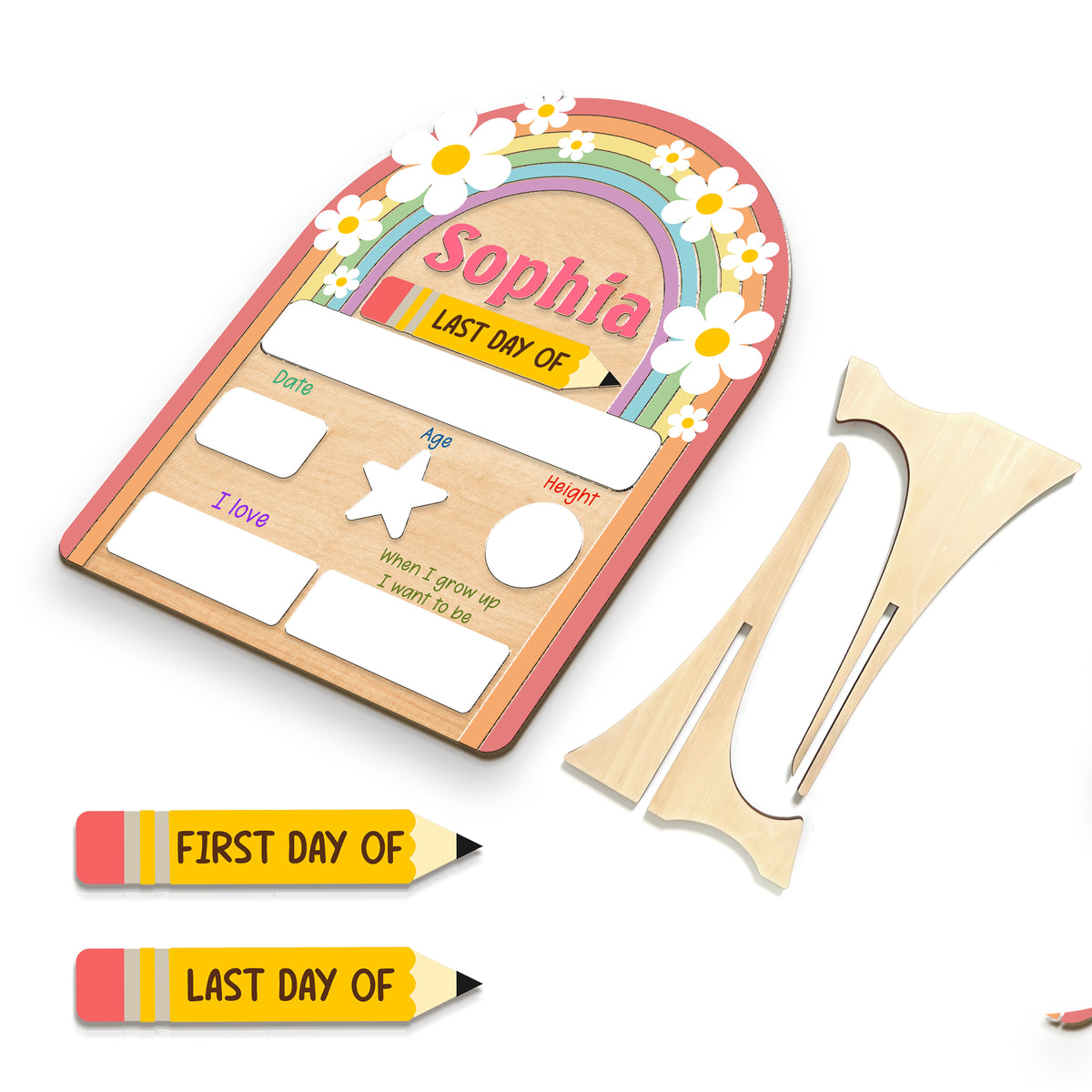 Personalized Wooden Sign for Kindergarten, First & Last Day of School Board, Back to School Sign