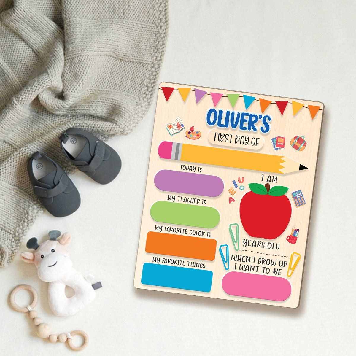 Personalized First and Last Day School Sign, Preschool Board for Toddler, Back To School Dry Erase Sign