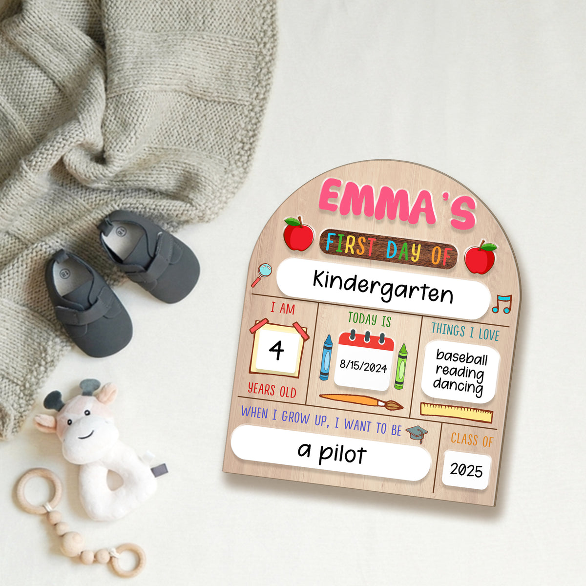 First & Last Day of School Board, Back to School Sign, Personalized Wooden Sign for Kindergarten, Class of 2025 Gift