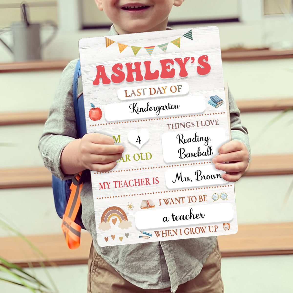 1st Day of Preschool Sign, Personalized Wooden School First & Last Day of School Board, Kindergarten Sign for Toddler, Class of 2025 Gift