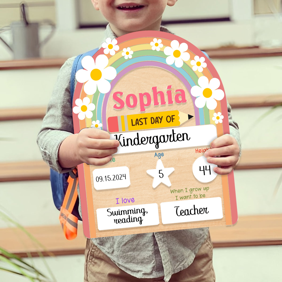 Personalized Wooden Sign for Kindergarten, First & Last Day of School Board, Back to School Sign