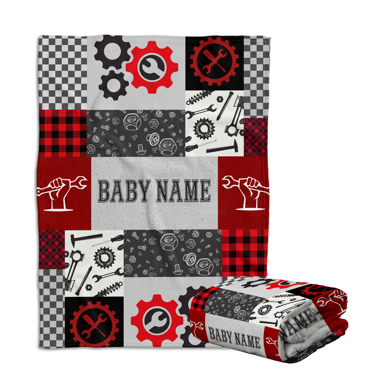 Mechanic Personalized Baby Blankets for Boys & Girls, Custom Swaddle Blanket - Red Plush for Newborns to Toddlers