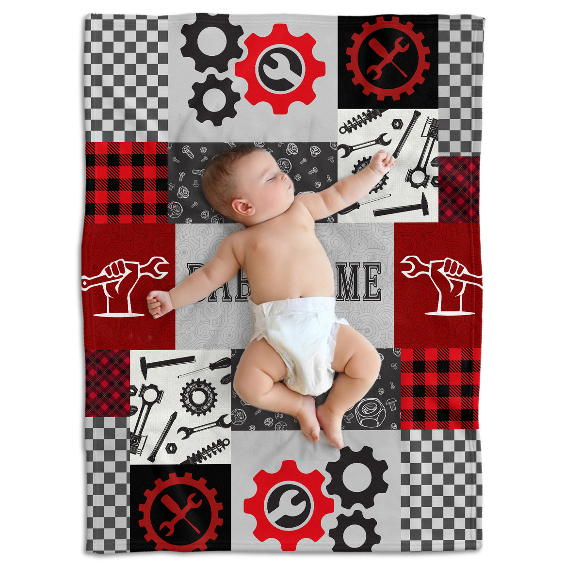 Mechanic Personalized Baby Blankets for Boys & Girls, Custom Swaddle Blanket - Red Plush for Newborns to Toddlers