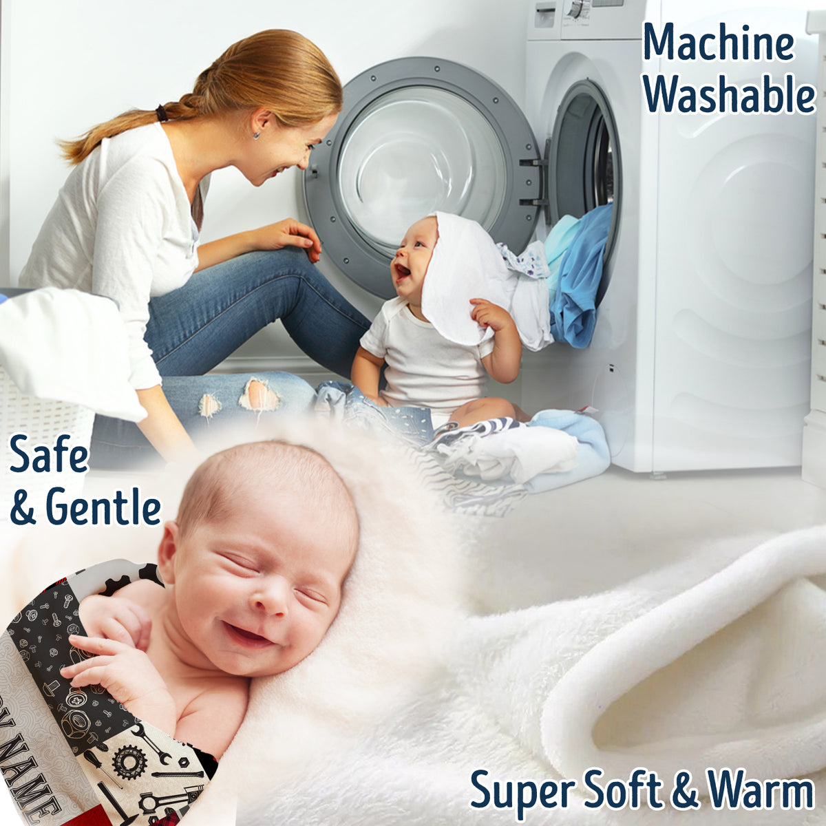 Mechanic Personalized Baby Blankets for Boys & Girls, Custom Swaddle Blanket - Red Plush for Newborns to Toddlers
