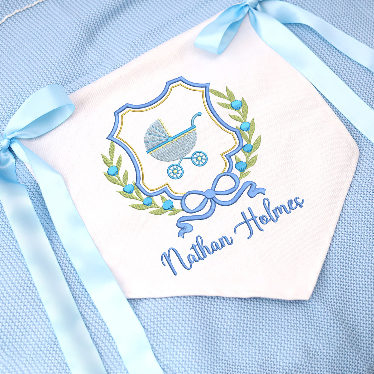 Mondily Baby Banner with BOWs, Personalized Baby Annoucement Sign, Canvas Hanging Pennant Flag Baby Banner, Gift For Baby