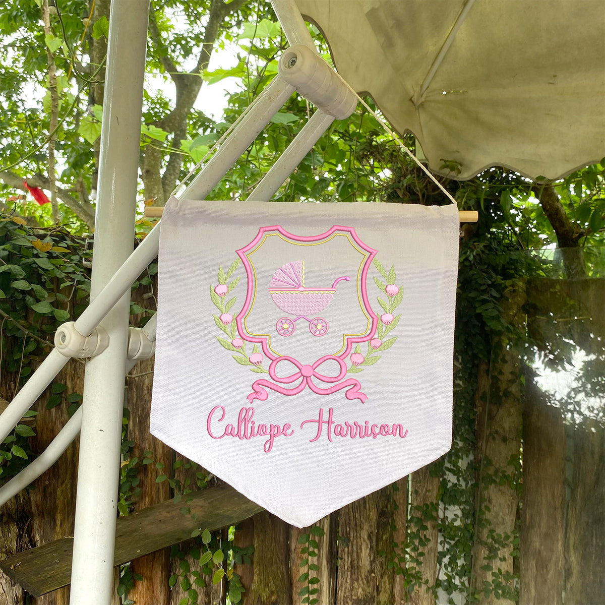 Mondily Baby Banner with BOWs, Personalized Baby Annoucement Sign, Canvas Hanging Pennant Flag Baby Banner, Gift For Baby
