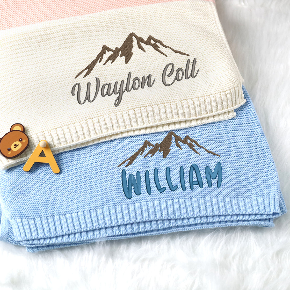 Mountain Theme Baby Blankets Embroidered, Personalized Baby Blanket for Boys Girls, Custom Baby Name Blankets, Gift For Baby