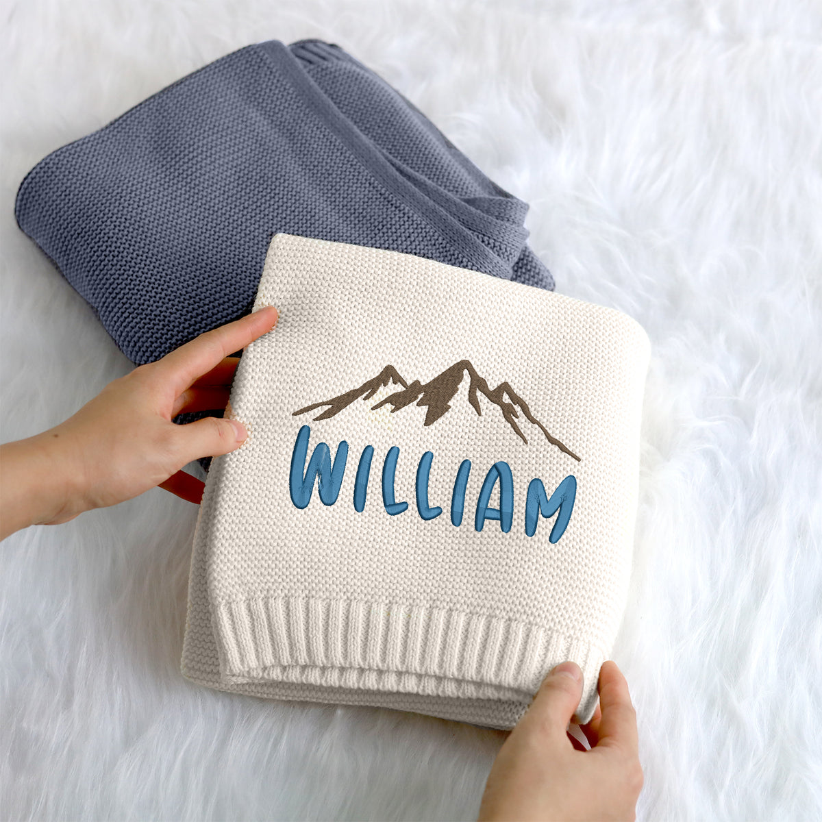 Mountain Theme Baby Blankets Embroidered, Personalized Baby Blanket for Boys Girls, Custom Baby Name Blankets, Gift For Baby