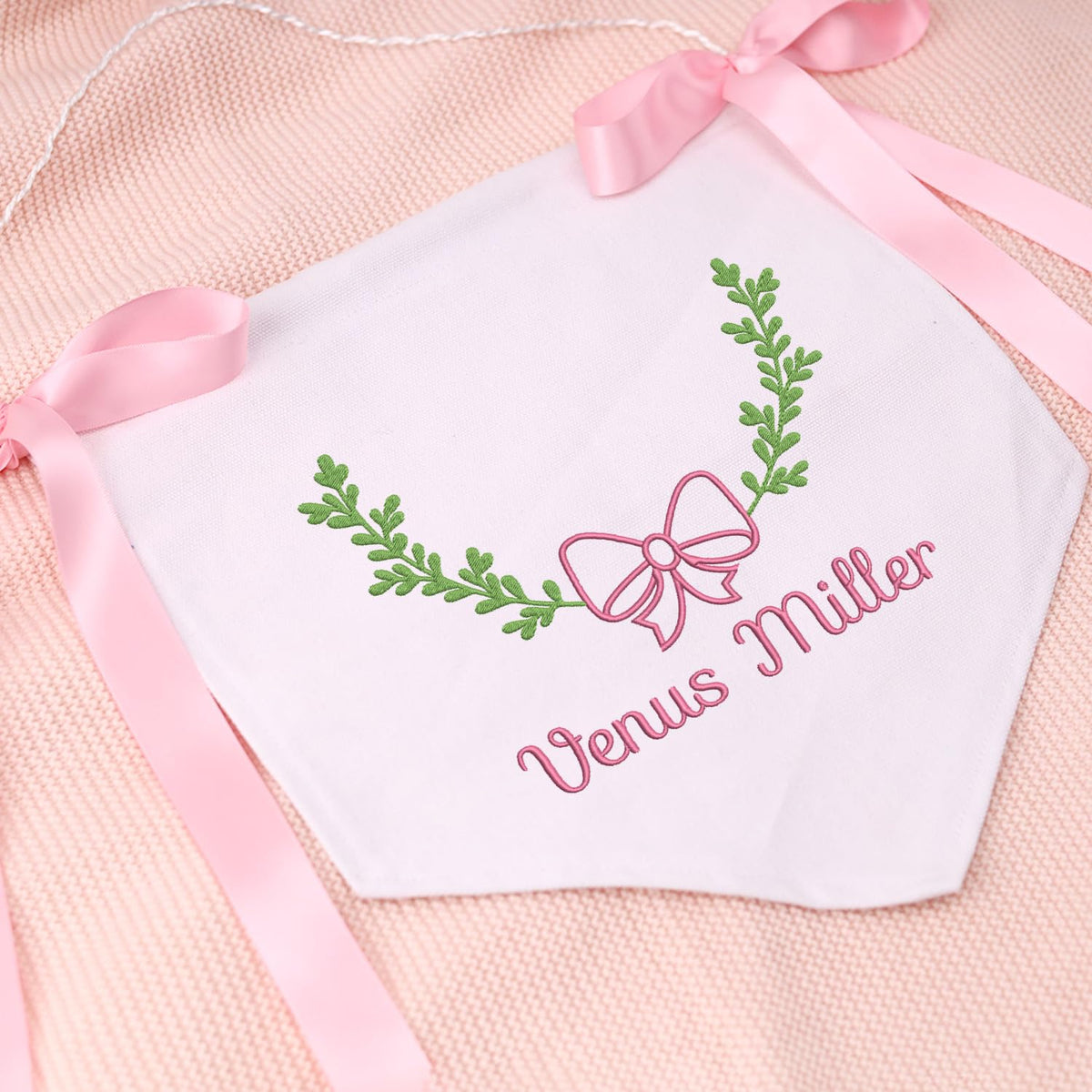 Newborn Footprint Baby Banner with Bows, Personalized Embroidered Baby Name Flag, Newborn Photo Prop, Baby Birth Announcement Sign, Baby Shower Gifts