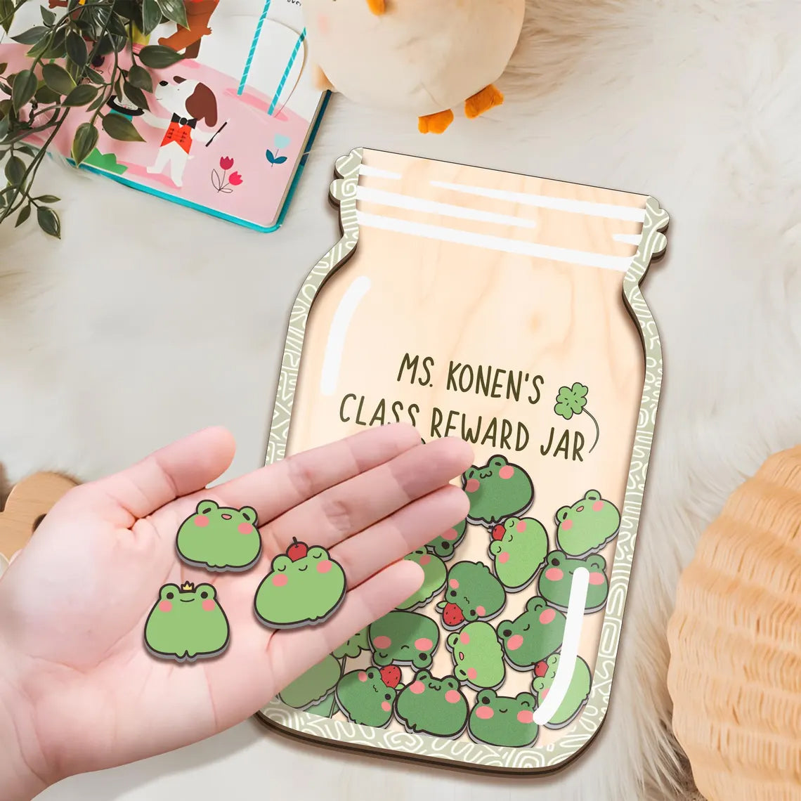 Personalised Cute Frog Reward Jar, Back To School Gift, Custom Name Reward For Kids, Wild Animal