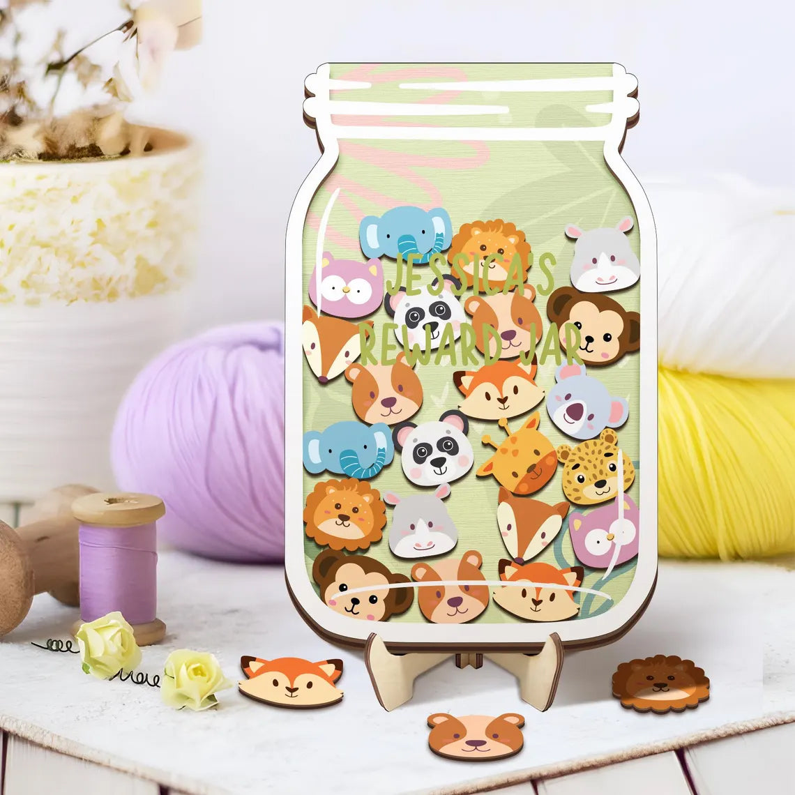 Personalised Wild Animals Reward Jar, Colorful Classroom Decor, Back To School Gift