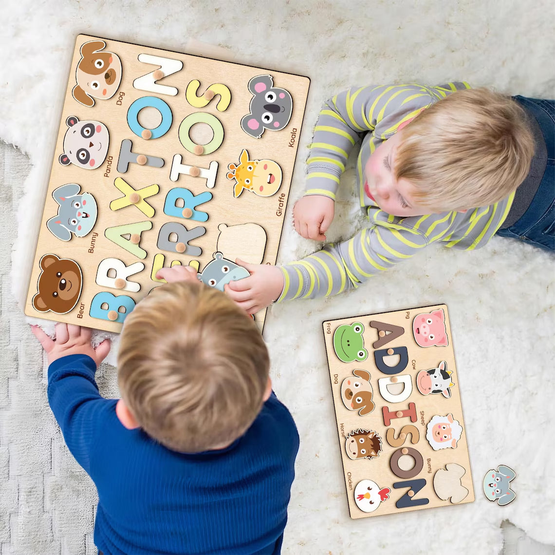 Personalized 1-3 Year Old Name Puzzl Animal, Nursery decorations, Back To School Gifts For Kids
