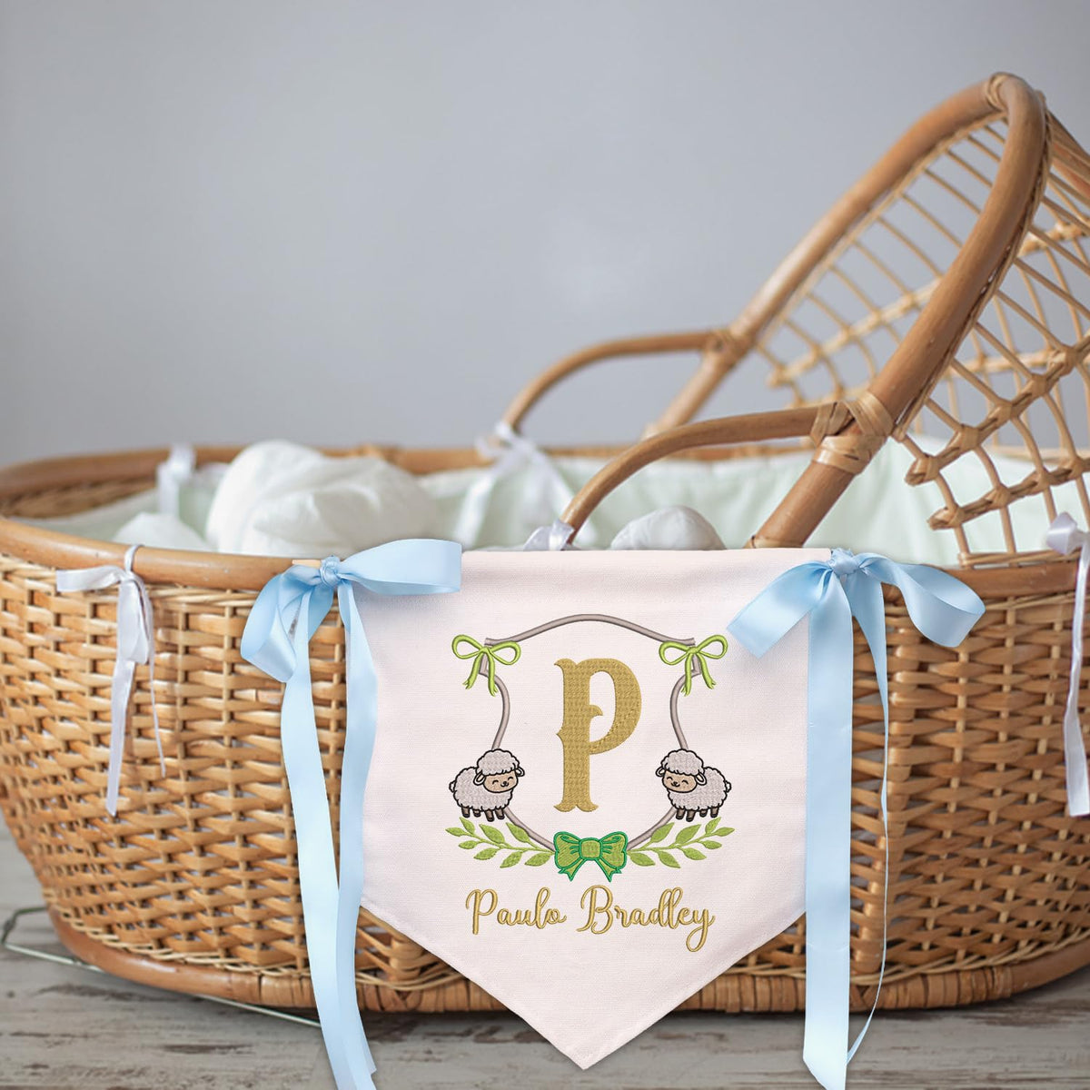 Personalized Baby Annoucement Sign, Baby Hospital Name Sign, Canvas Hanging Pennant Baby Flag, Baby Banner with BOWs