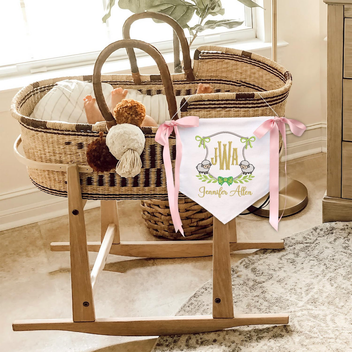 Personalized Baby Annoucement Sign, Baby Hospital Name Sign, Canvas Hanging Pennant Baby Flag, Baby Banner with BOWs