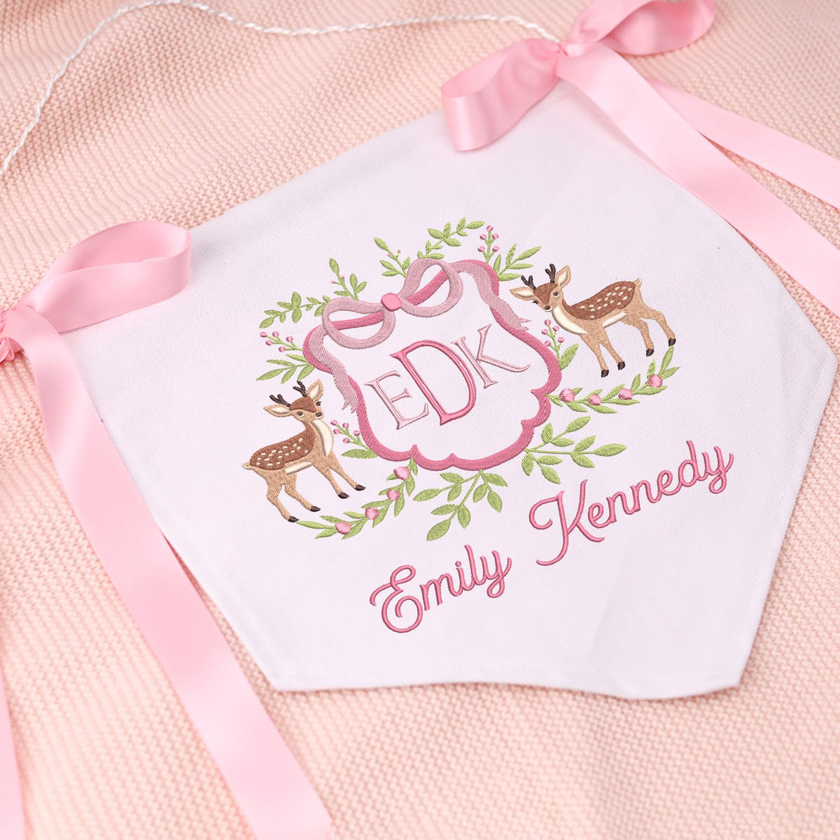 Personalized Baby Annoucement Sign, Canvas Hanging Pennant Baby Flag, Embroidered Baby Name Sign, Baby Banner with BOWs, Gift For Baby