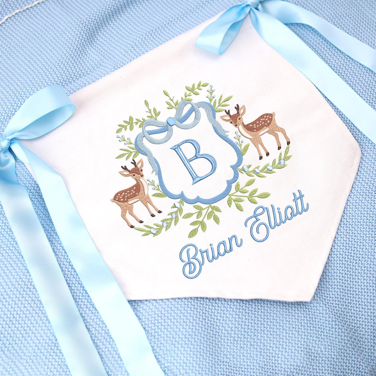Personalized Baby Annoucement Sign, Canvas Hanging Pennant Baby Flag, Embroidered Baby Name Sign, Baby Banner with BOWs, Gift For Baby
