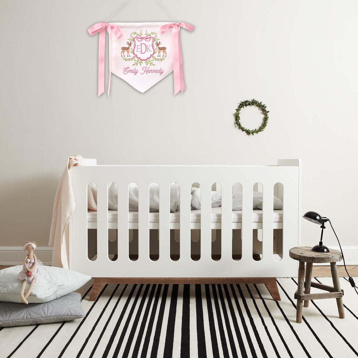 Personalized Baby Annoucement Sign, Canvas Hanging Pennant Baby Flag, Embroidered Baby Name Sign, Baby Banner with BOWs, Gift For Baby