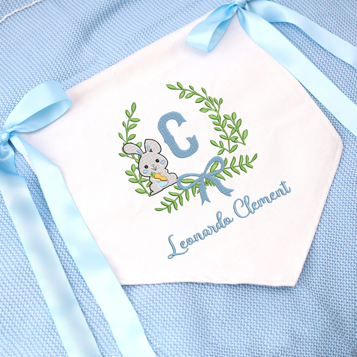 Personalized Baby Banner, Rabit Embroidered Baby Name Flag, Welcome Banner, Hospital Door Sign, Baby Shower Banner with Bows