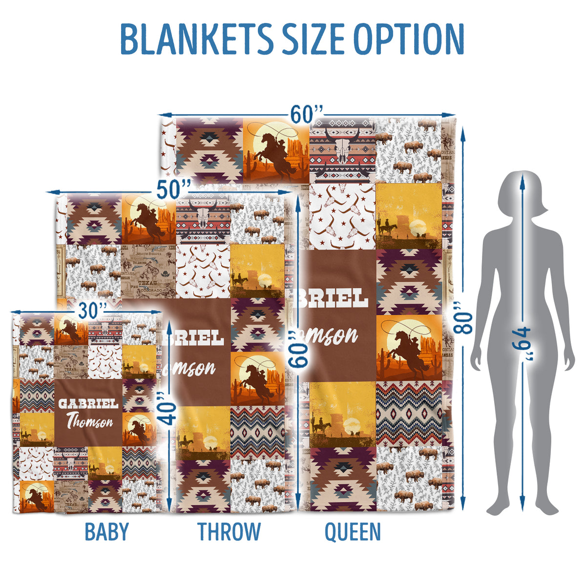 Personalized Baby Blanket for Baby - Custom Cowboy Western Fleece Blanket for Infant Son or Daughter
