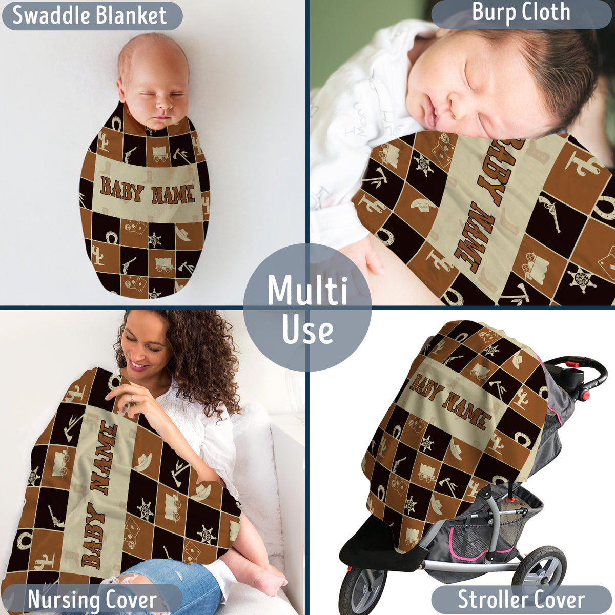 Personalized Baby Blanket for Baby - Western Cowboy Style, 3 Sizes Fleece Blankets for Infant Newborn Son
