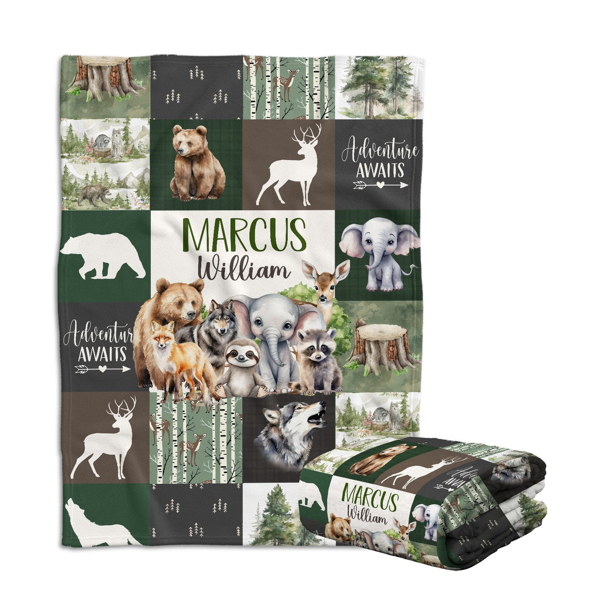 Personalized Baby Blanket for Boys Girl, Custom Name Blanket, Woodland Animal Nursery Decor, for Son Daughter