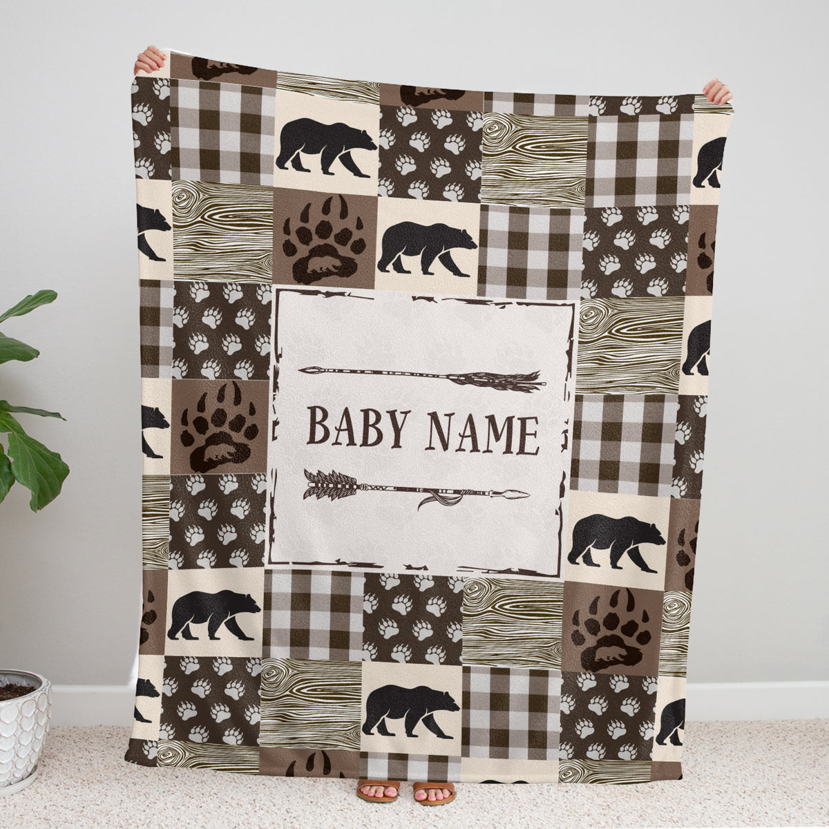 Personalized Baby Blankets, Baby Bear Blanket Custom Name, Swaddle Blanket, 3 Sizes Plush Blankets for Son Newborn Infant