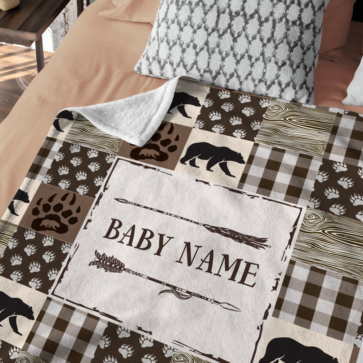 Personalized Baby Blankets, Baby Bear Blanket Custom Name, Swaddle Blanket, 3 Sizes Plush Blankets for Son Newborn Infant
