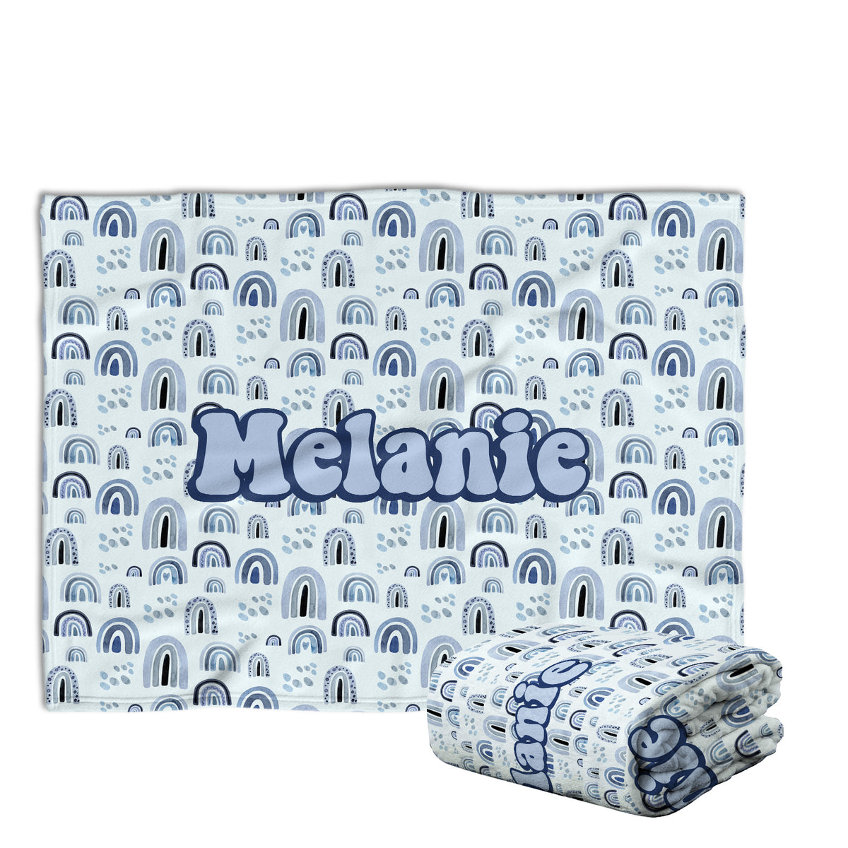 Personalized Baby Blankets, Custom Baby Rainbow Blanket Blue, Plush Blankets for Newborn Infant Daughter Granddaughter Toddlers Kids