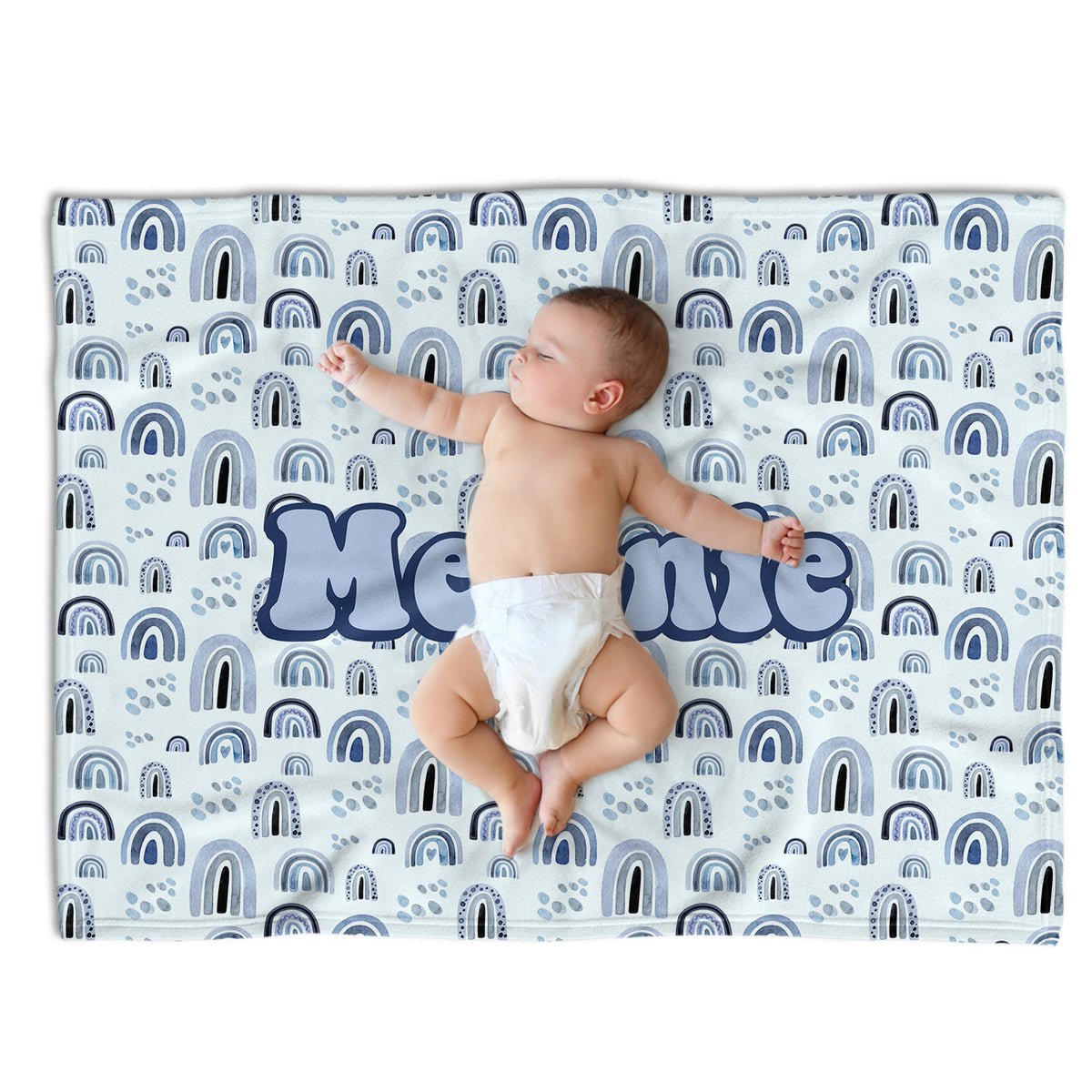 Personalized Baby Blankets, Custom Baby Rainbow Blanket Blue, Plush Blankets for Newborn Infant Daughter Granddaughter Toddlers Kids