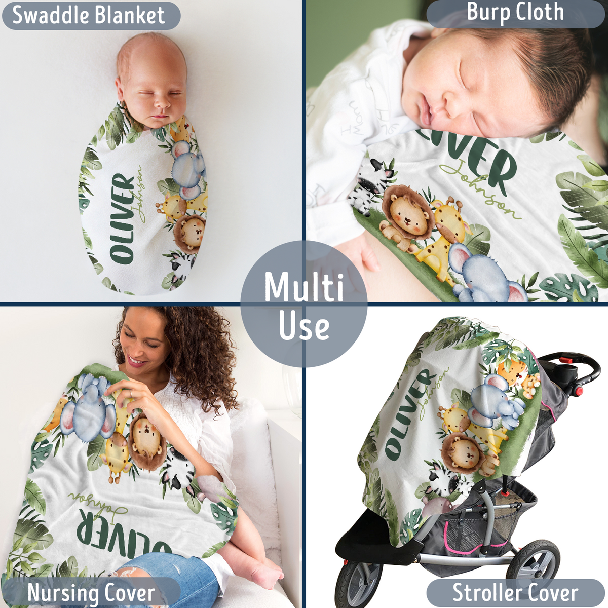 Personalized Baby Blankets, Custom Baby Woodland Blanket Name, Woodland Animals Swaddle Blanket, Plush Blankets for Son Daughter Newborn
