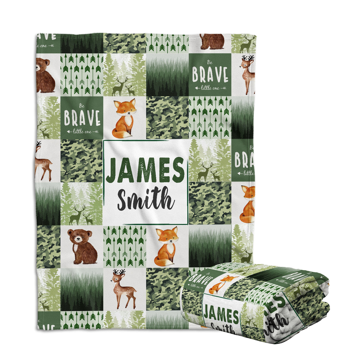 Personalized Baby Blankets, Custom Woodland Baby Blanket Name, 3 Sizes Plush Blankets for Baby Boy Son Newborn Infant