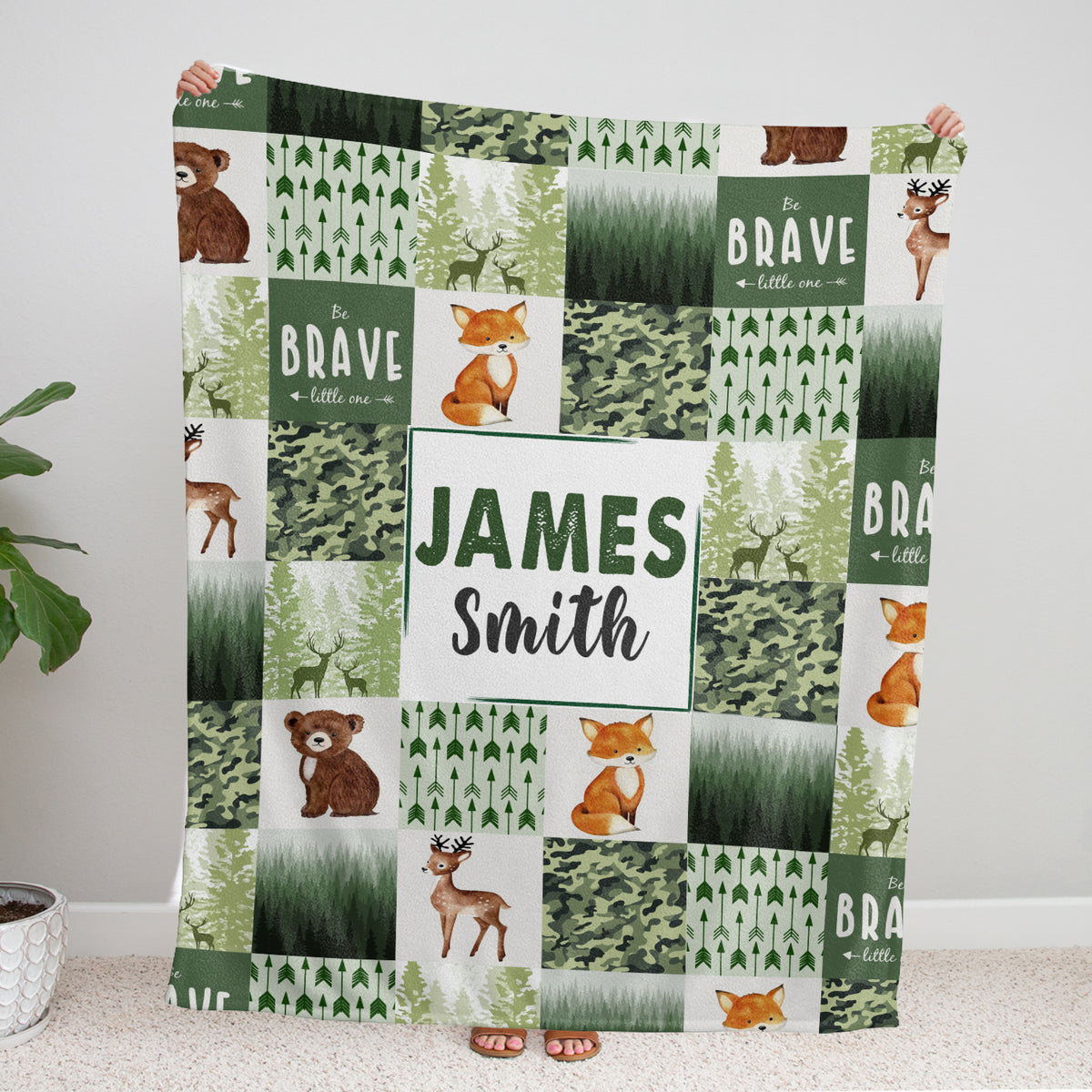 Personalized Baby Blankets, Custom Woodland Baby Blanket Name, 3 Sizes Plush Blankets for Baby Boy Son Newborn Infant