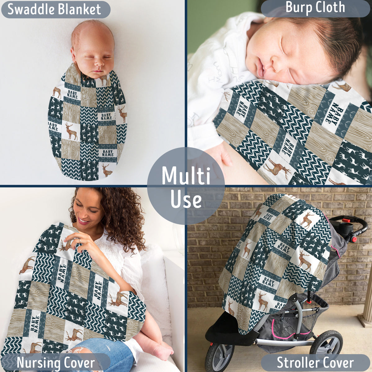 Personalized Baby Blankets, Deer Baby Blanket Name, Custom Baby Blankets Name Swaddle Blanket, 3 Sizes Plush Blankets for Baby Boy Son Newborn Infant Daughter