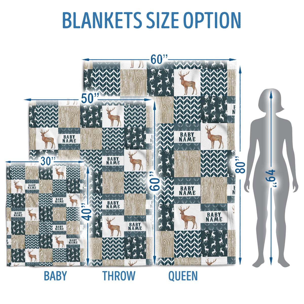 Personalized Baby Blankets, Deer Baby Blanket Name, Custom Baby Blankets Name Swaddle Blanket, 3 Sizes Plush Blankets for Baby Boy Son Newborn Infant Daughter