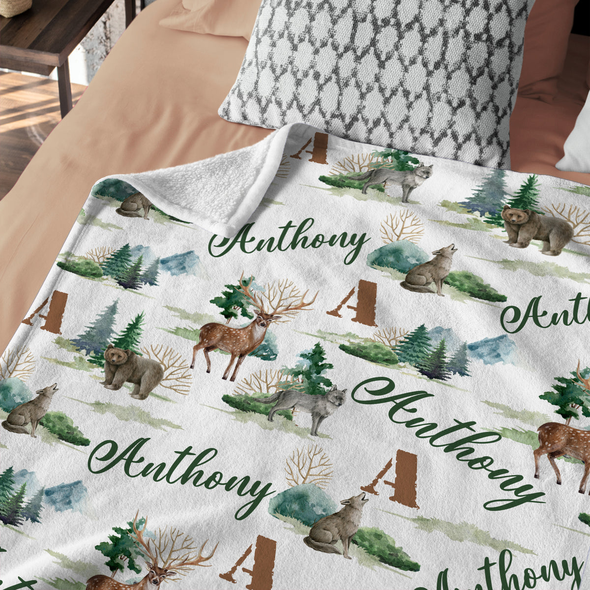 Personalized Baby Blankets, Deer Bear Wolf Swaddle Blanket, 3 Sizes Plush Blankets for Baby Boy Son Newborn