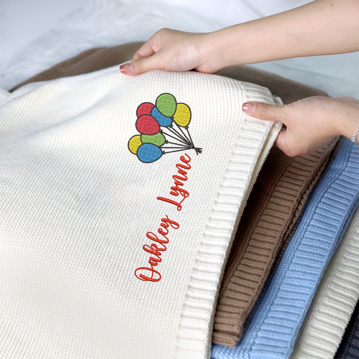 Personalized Baby Blankets Embroidered Name, Baby Blankets for Boys Girls, Cotton Knit Embroidery Blanket
