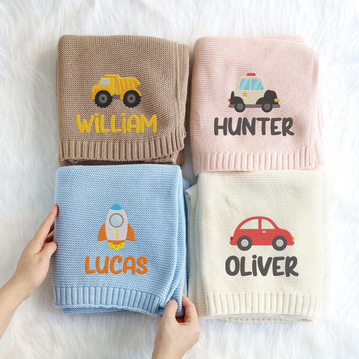 Personalized Baby Blankets Embroidered Name, Cotton Knit Embroidery Blanket, Great Gift For Baby