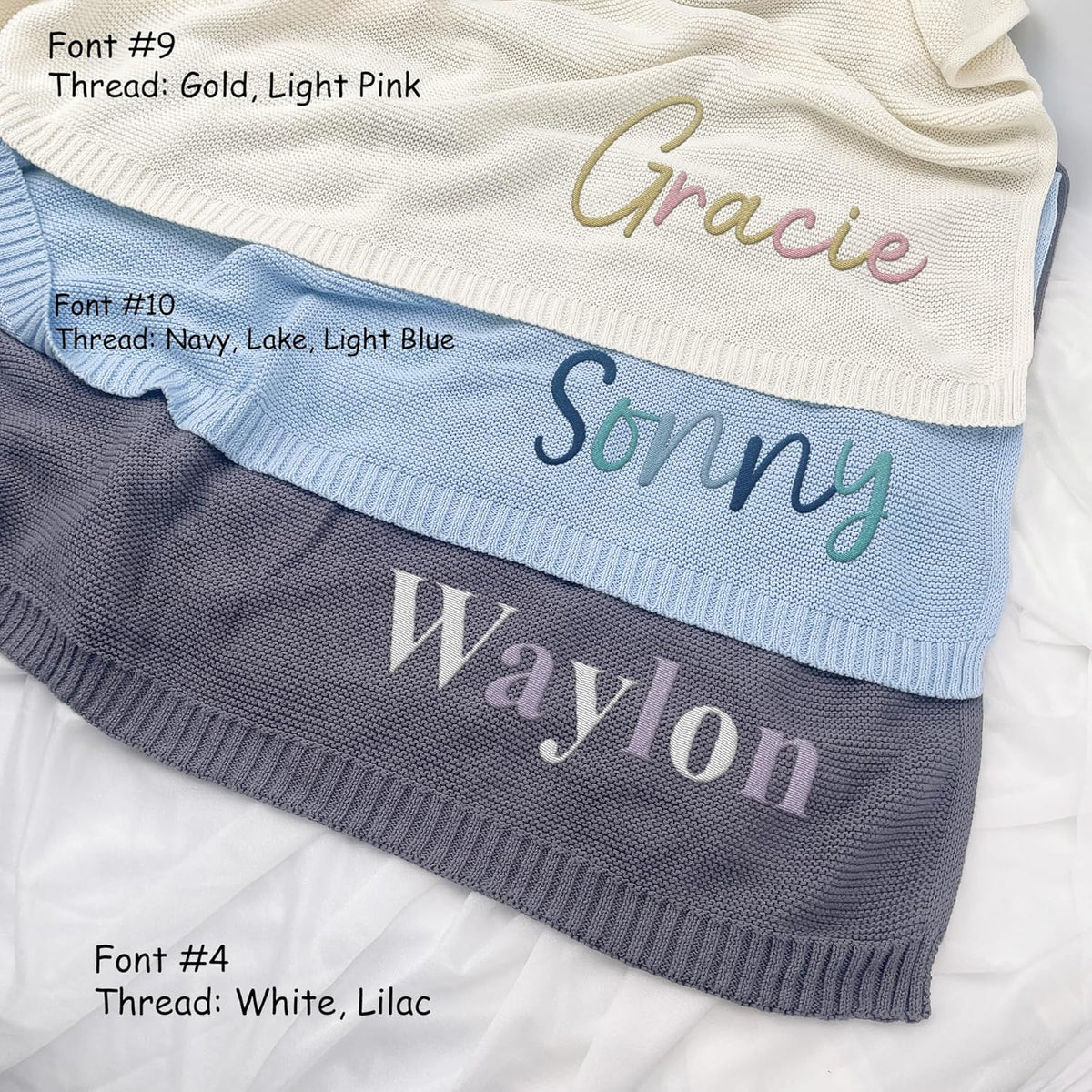 Personalized Baby Blankets Embroidered Name, Embroidered Baby Blankets for Boys Girls, Cotton Knit Embroidery Blanket