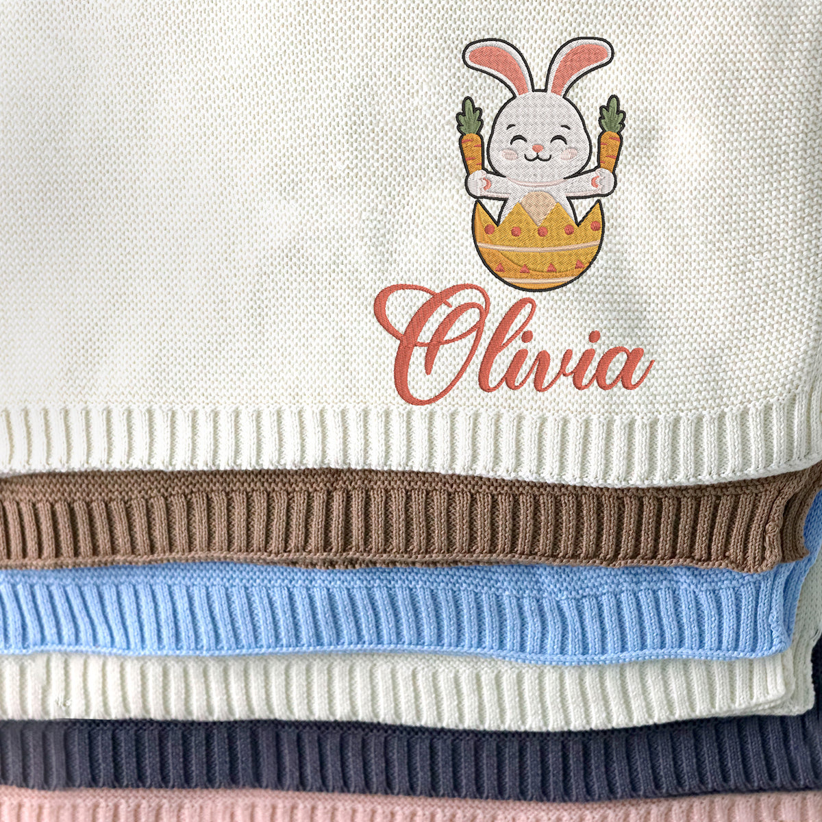 Personalized Baby Blankets Embroidered Name, Embroidered Baby Blankets for Boys Girls, Cotton Knit Embroidery Blanket