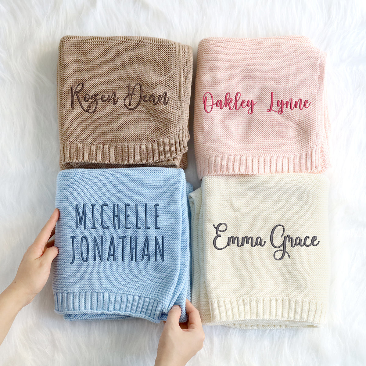 Personalized Baby Blankets Embroidered Name for Boys Girls, Cotton Knit Embroidery Blanket, Gift For Baby