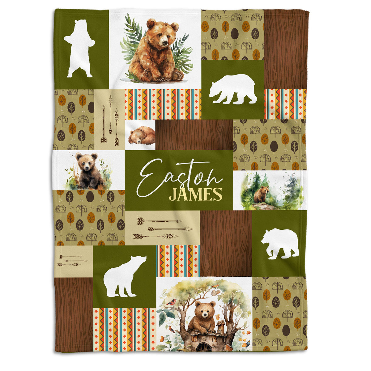 Personalized Baby Blankets For Baby, Baby Woodland Blanket for Toddler Baby Nursery Bed Blankets Stroller Crib Shower Gifts (Blanket Bear)