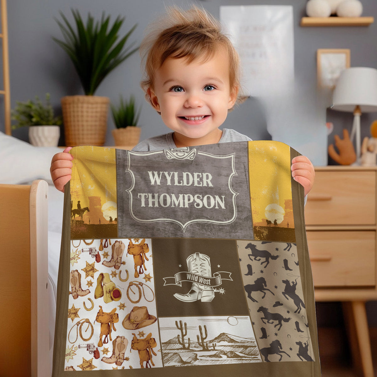 Personalized Baby Blankets For Baby, Cowboy Baby Stuff, Western Blanket for Baby Girls, Custom Name Western Nursery Decorations