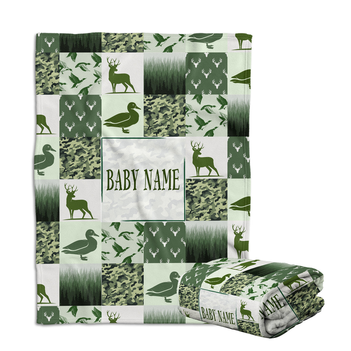 Personalized Baby Blankets, Hunting Deer Duck Baby Blanket Custom Name, Hunting Swaddle Blanket, Plush Blankets for Baby Newborn