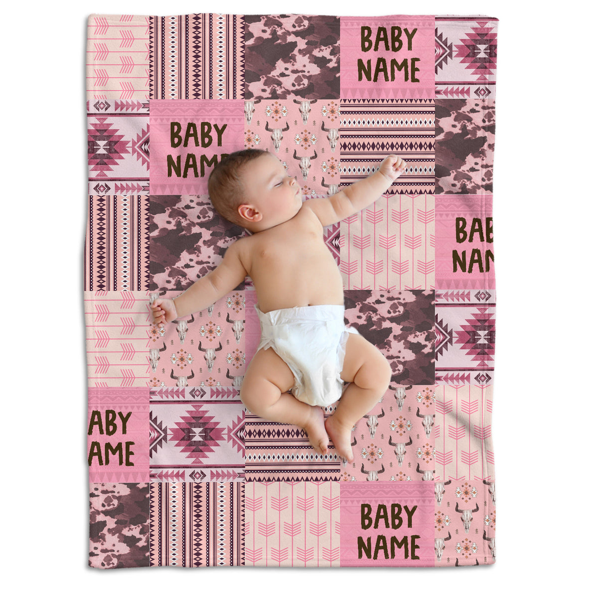 Personalized Baby Blankets, Pink Cowboy Baby Blankets, 3 Sizes Fleece Blankets for Infant Newborn Daughter Granddaughter Crib
