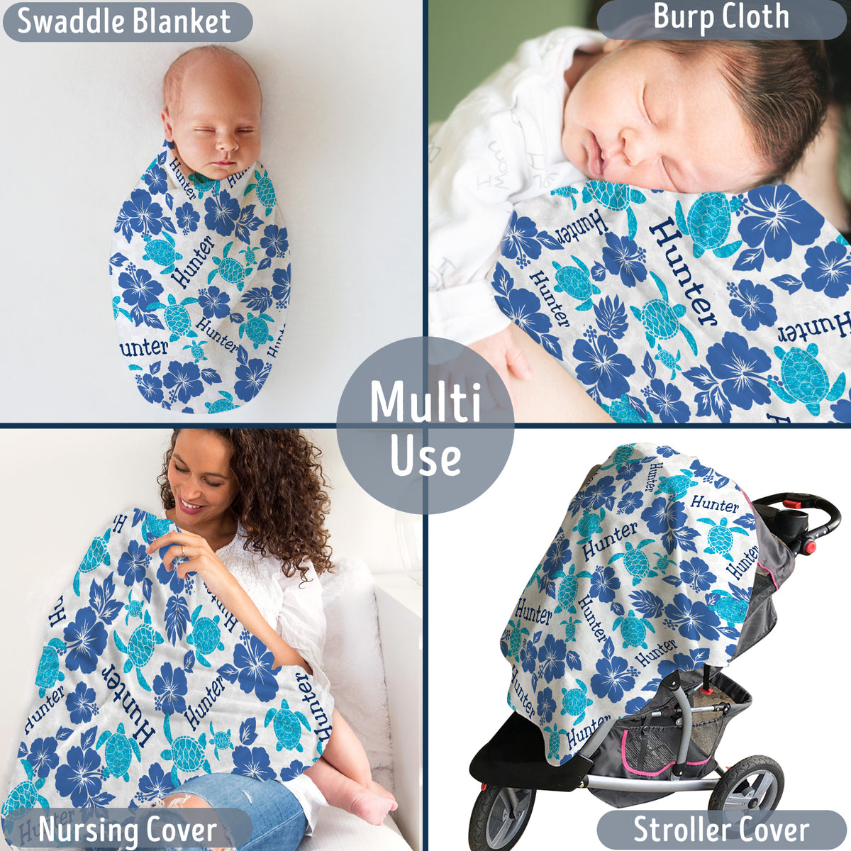Personalized Baby Blankets Turtle, Flowers Baby Blankets for Girls, Baby Blanket Name for Boys, Sea Turtle Swaddle Blanket, 3 Sizes Plush Blankets