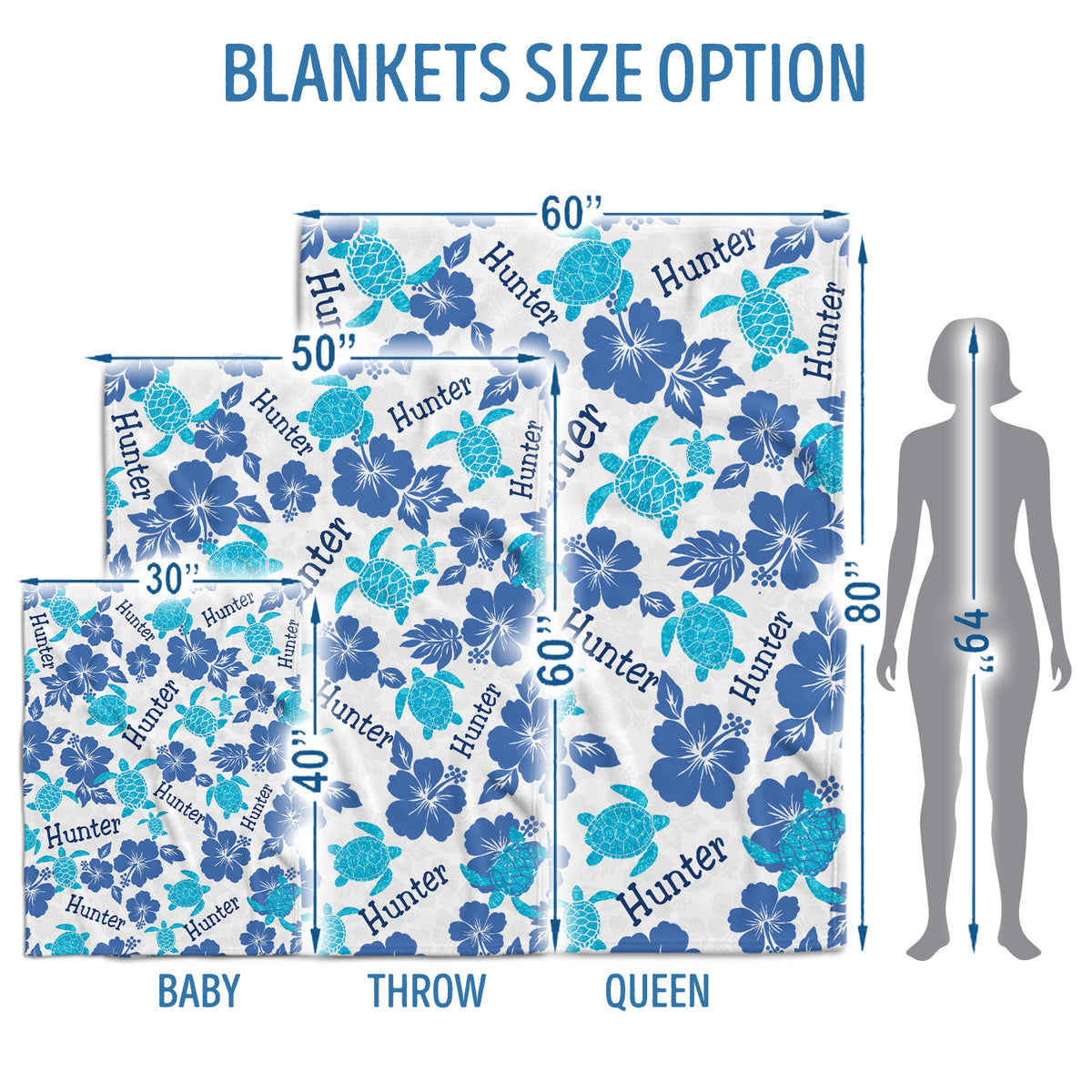 Personalized Baby Blankets Turtle, Flowers Baby Blankets for Girls, Baby Blanket Name for Boys, Sea Turtle Swaddle Blanket, 3 Sizes Plush Blankets